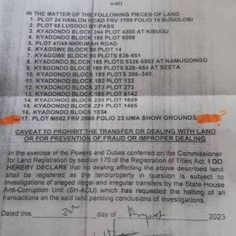 CAVEAT ISSUED AND INVESTIGATIONS UNDERWAY FOR UCA PROPERTIES AND LAND